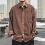 Kong Style Spring And Autumn Corduroy Long-Sleeved Shirt Men's Loose Solid Color Suit Handsome Casual Shirt Jacket-Outfit