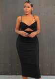 Sexy Sleeveless Solid Hollow Out Midi