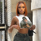 Women's Summer New Vintage 3D Printed Street Man's Rounded Sleeveless Vest Short