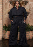 Plus Size Polka Dot Black Crop Top and Pants