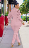 Elegant Ruffles Lace Cut Out Shoulder Long Sleeve Blazer And Pant