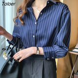 Casual Striped Shirt Women Blouses Long Sleeve Tops Spring Autumn White Blouse Single-breasted Women Shirts Blusas