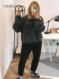 Black Hoodies Sweatshirt Women Letter Print Cotton Autumn Winter Sweatshirt 2024 Fashion High Street Loose Hooded Tops-Outfit