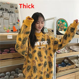QWEEK Harajuku Pineapple Hoodie Women Oversized Streetwear Long Sleeve Sweatshirt Autumn Winter 2021 Fashion Turtleneck Top