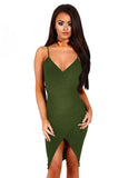 Sexy Straps V Neck Ruffles Slit Mini