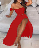 Slim Fit Bohemian Print Skirt Retro Set For Women Sexy Off The Shoulder Crop Top And Maxi Skirts Two Piece Sets