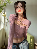 Bodycon Sexy Top Women Summer Elegant Party Crop Tops Casual Long Sleeve High Street Korean Female Knitted Top 2022