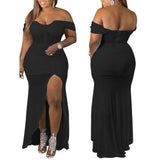 Size 5XL Party Dress Elegant Women One Shoulder Solid Backless Irregular Split Maxi Birthday Outfits Wholesale
