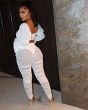 Sexy 2 Piece Set Crop Top and Mesh Leggings Pants All White Vacation Outfits for Women 2023 Fashion Clothes