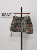 Women's Denim Skirts Multiple Pockets Patchwork Washed Lace-up Cargo A-line Mini Skirt 2024 Summer New Fashion 29L3411-Outfit