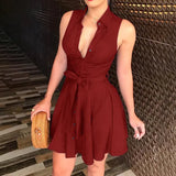 New Up And Down Collar Vest Solid Color Belt Mid-Swaist