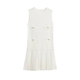 Spring Style Wide-Pleated Button Knitted Mini Dress 3859025-Outfit