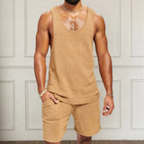 Men's Fan Men's Summer Knitted Two-Sleeve Leisure Hair Weaving Vest Set