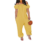 Size S-4xl Jumpsuit Women Elegance Wholesale Off Shoulder Solid Short Sleeve Loose Overalls One Piece Outfits