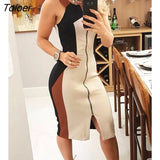 Women Fashion Elegant Sleeveless Casual Colorblock Zipper Round Neck Midi Dress Colorblock Sleeveless Zipper Design