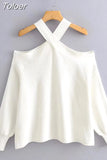 Women Autumn Fashion Young Solid Off-Shoulder Loose Sweaters Knitwear Street Style Long-Sleeve Knitted Pullovers Chic