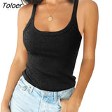 Neck Summer Knit Tops Sleeveless Women Sexy Basic T Shirt White Off Shoulder Ribbed Black Tank Top Casual 2022