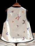 New Chinese Embroidery Vest Women's Autumn Dress New Improved Guochao Round Collar Acetate Satin Blouse-Outfit