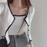 Winter and Autumn Sweet Contrast Short Knit Cardigan Two-piece Sets Design Single-breasted Long Sleeve Sweater