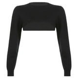 Black Casual Loose Cropped Sweater Women Autumn Smocked Long Sleeve Knitted Top Hip Hop Harajuku Pullovers Female