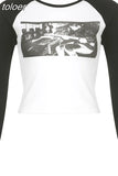 Vintage Y2k Abstract Print Raglan Long Sleeve Crop Top Streetwear Women 2000s Grunge Baby Tee Graphic T Shirts