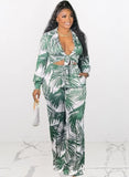 Formal Print Knotted Crop Top and Matching Pants 2PC