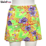Puss Y2K Beach Style Mini Skirt Women 2021 Summer Sexy Vacation Swimwear Fashion Elastic Soft Aesthetic Printing