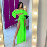 Cover-ups Set See-through Long Sleeve Crop Tops and Cover Up Skirts Two Piece Women Mesh Sheer Swimwear Beach Dress