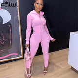 Casual Sporty 2 Two Piece Sets Tracksuit Womens Outfits Fall Long Sleeve Hoodie Tops Skinny Pants Suits Pink Matching