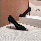 With Skirt Single Shoes Black Pointed High Heels Female Fine Heel 2025 Summer Season New Temperament