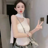 Ribbon Hanging Neck Knitting Sling Suit For Women 2025 Summer New Sweet Spicy Sleeveless