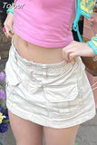 White Cargo Mini Skirt Women Dropped Waist Straight Pencil Skirts Vintage Grunge Skirt Casual Basic Bottoms Y2K