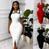 Women's Clothing Lace Collar Knitted Dress Single Buckle Body Repair Kit Mid-Stool Long