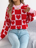 Autumn And Winter Lattice Love Lantern Sleeve Sweater Valentine's Day Women's