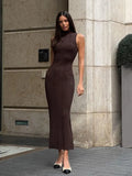 Temperament Elegant Tight Mid-Dress Lady High-Neckless Sleeveless Ass Sexy 2025 Summer