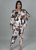 Print Blouse and Pants Plus Size Two Piece