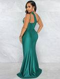 Sexy One Shoulder Sleeveless Solid Silt Evening