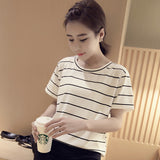 Toloer New Summer 2024 Korean Version Loose Large-Size Striped Short-Sleeved T-Shirt Women's Top Bottom Shirt Women's