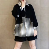 Loose Striped Patchwork Shirt Women's Clothing Turn-down Collar 2023 Spring Autumn Single-breasted Korean Casual