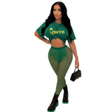 Top And Mesh See Through Pant Solid Color Two-Piece