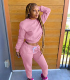 Casual Round Neck Long Sleeve Sweatshirt And Beaded Sweatpants 2 Piece