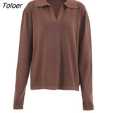 Vintage Brown Winter Sweater Lapel Long Sleeve All-Match Elegant Sweaters Women Korean Fashion Elegant Office 2022