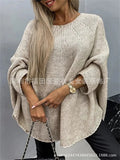 Pullovers Women Solid Knitted Cloak Tops Jumpers Round Neck Bat Full Sleeve Splice Loose Casual Tops Autumn Winter-Outfit