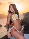 Three-Point Microbikini New Three-Dimensional Flower Split Swimsuit Woman 2025 Strap Solid Color