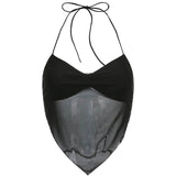 Transparent y2k Mesh Halter Tops Women V-neck Backless Korean Solid Crop Tops Fashion Korean Camisole 90s