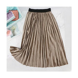 Spring 2020 Women Long Metallic Silver Maxi Pleated Skirt Midi Skirt High Waist Elascity Casual Party Skirt