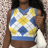 Argyle Plaid Y2k Tank Top Women Fashion Knitted Sweater Undershirt 90S Knitwear Autumn Basic