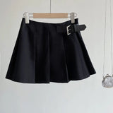 Women's Belted Pleated Mini Skirt Kawaii Short