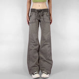 Cold Neutral Pocket Spliced Jeans Babes Low-Rise Strap Straight Trousers New
