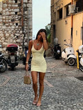 Women's Spaghetti Strap Summer Floral Slim Dress See-through Sleeveless Deep V Neck Mini Short Sundress for Party-Outfit